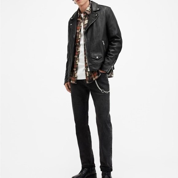 All Saints Milo Asymmetric Zip Leather Biker Jacket size Large. - Picture 6 of 13
